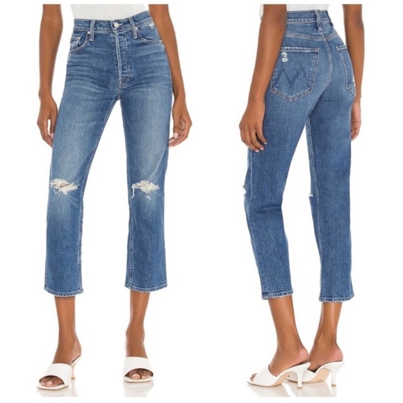 MOTHER Denim - MOTHER Superior Blue The Tomcat Playing With Scissors Ankle Straight Jeans Sz 24